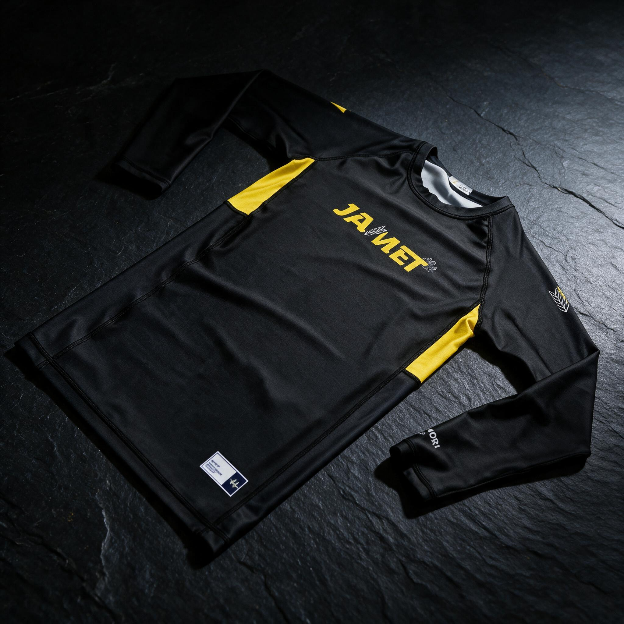 Rashguard de compression manches longues noir et jaune collection OMAMORI Jamet SC Nantes